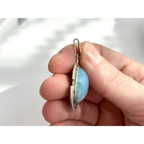Opal Modernist Semi-Precious Gemstone Minimalist Sterling Silver Vintage Pendant - Picture 6 of 10